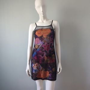 Rare! 🎉HP🎉 Vintage 1990s A Byer Rose Floral Rainbow Mesh Overlay Slip Dress S